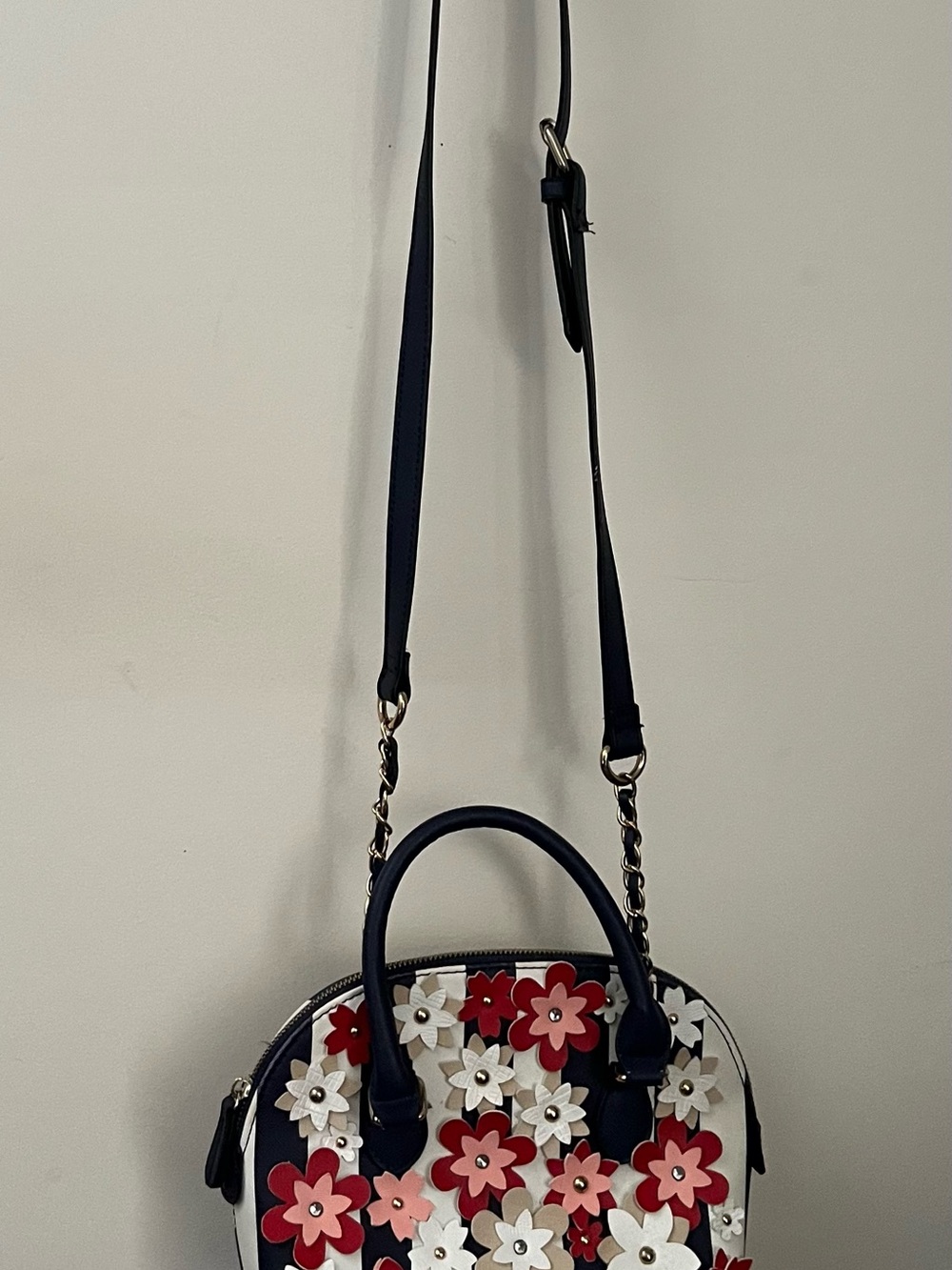 Aldo Black, White, Red & Pink Floral Top-Handle Crossbody
